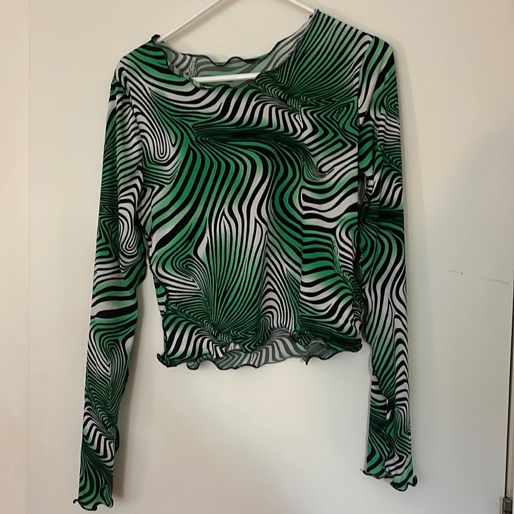 Y2K Green Zebra Swirl Top